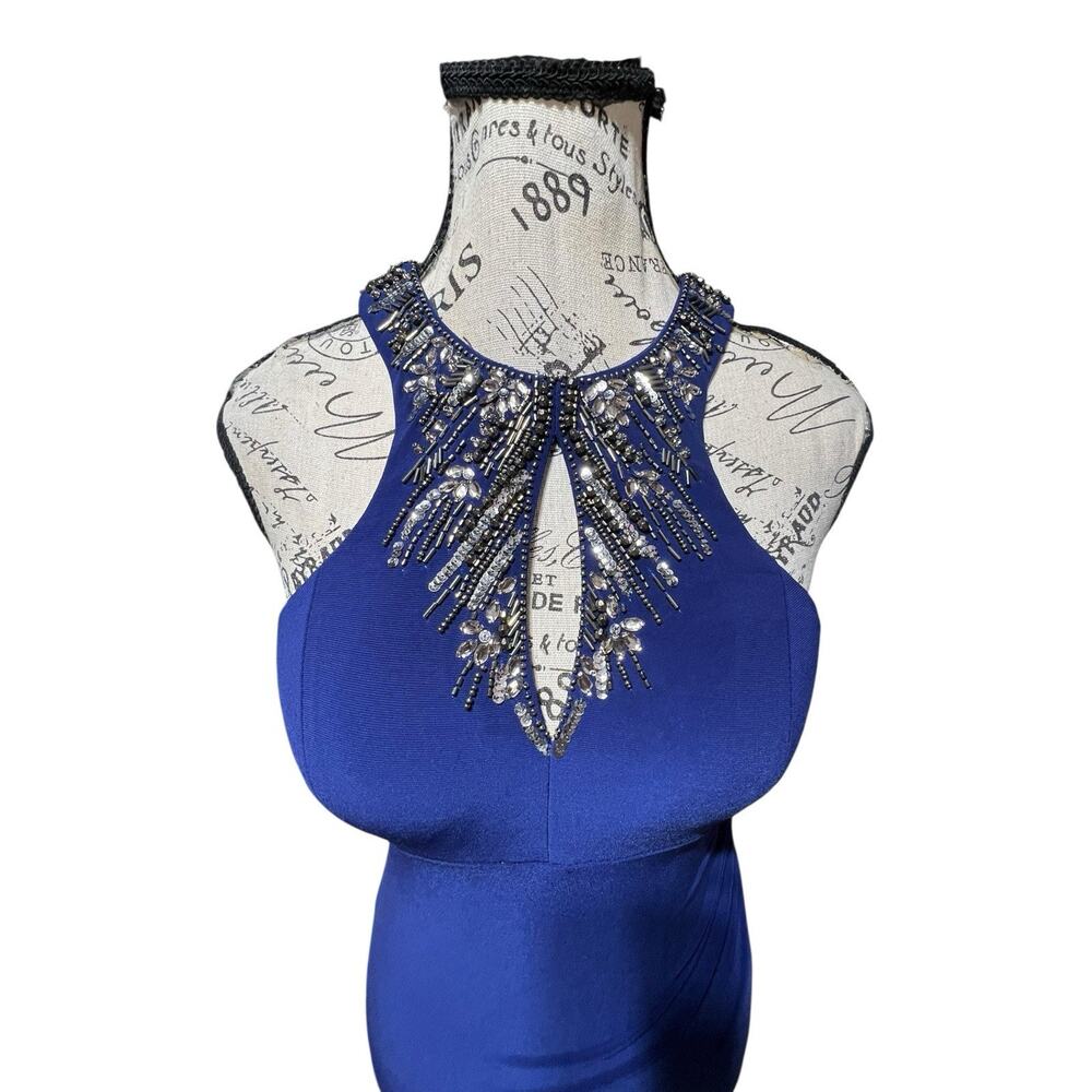 XSCAPE Royal Blue Body Contour Beaded Maxi Dress Size 2 - Picture 4 of 4